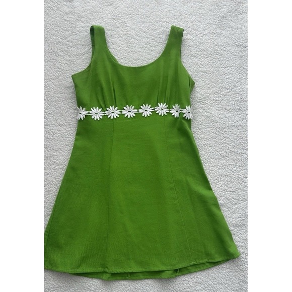 Dby Dresses & Skirts - VTG 90s Sleeveless Green Mini Dress White Flowers Size 5 Garden Retro Cottage